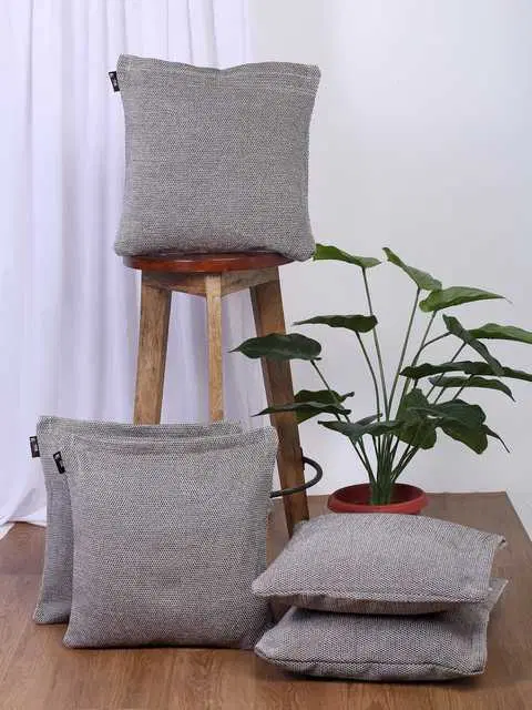 Klotthe Self Design Cotton Blend Cushion Covers, Grey, 30X30 Cm, Set of 5, K-25