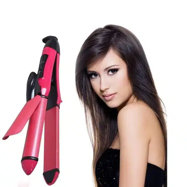 Professional 2 In 1 Hair Straightener And Curler, Pink, 100 W