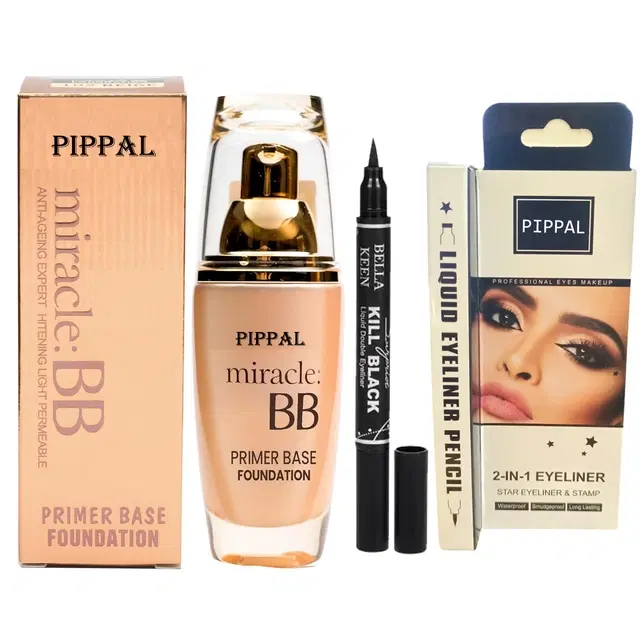 Pippal Mirecle B.B. Primer Base Foundation, 60 ml with Eyeliner, 6 ml, Set of 2
