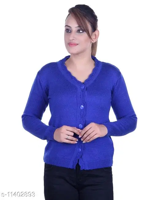 Acrylic Solid Sweater for Women (Blue, L)