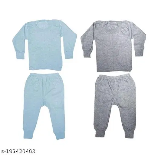 Woolen Thermal Set for Kids, Set of 2 (Sky Blue & Grey, 0-3 Months)