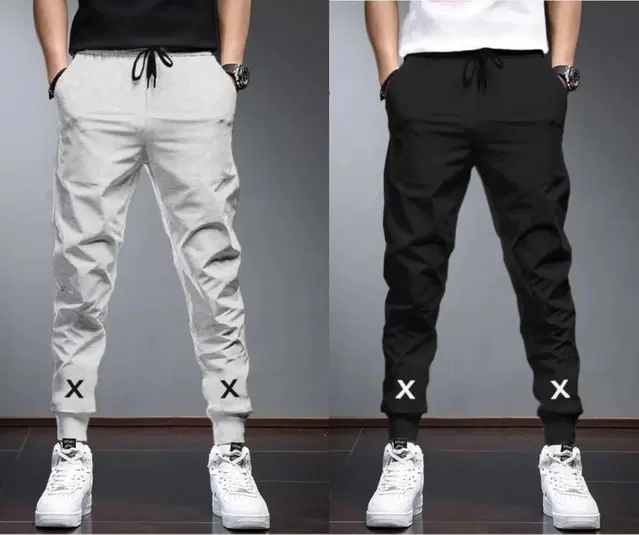 Polyblend Printed Trackpants for Men, Black & Grey, Pack of 2 (L)