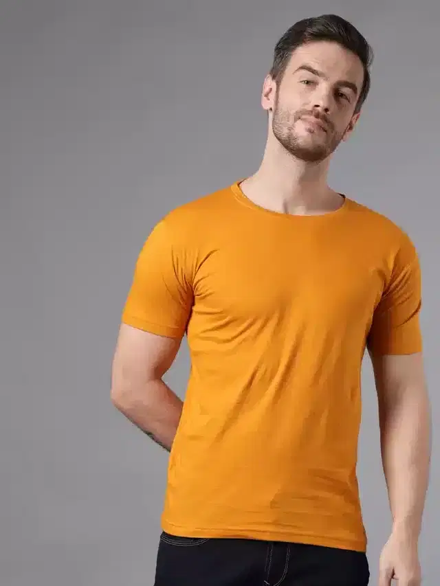 Half Sleeves T-Shirt for Men (Mustard, M)