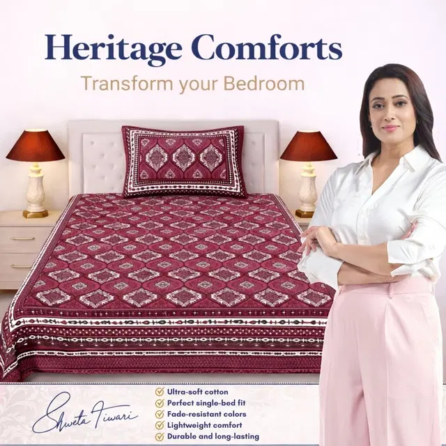 Cotton Single Bed sheet With 1 Pillow Cover (Multicolour) Set Of 1