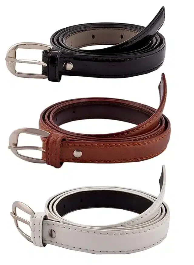 Faux Leather Belt for Women, Pack of 3 (Multicolor, 24)