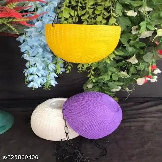 Hanging Flower Pots with Metal Chain, Multicolor, Pack of 3