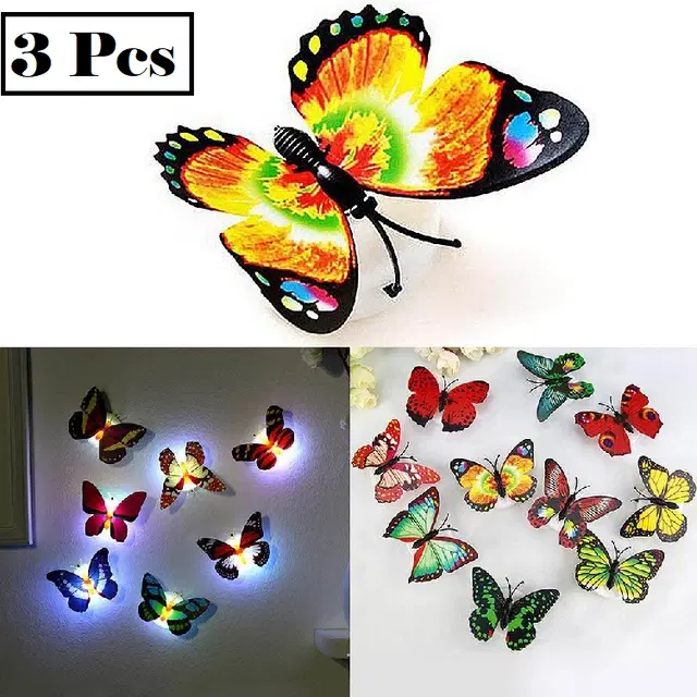 Plastic LED 3D Butterfly Wall Stickers, Multicolor, Pack of 3