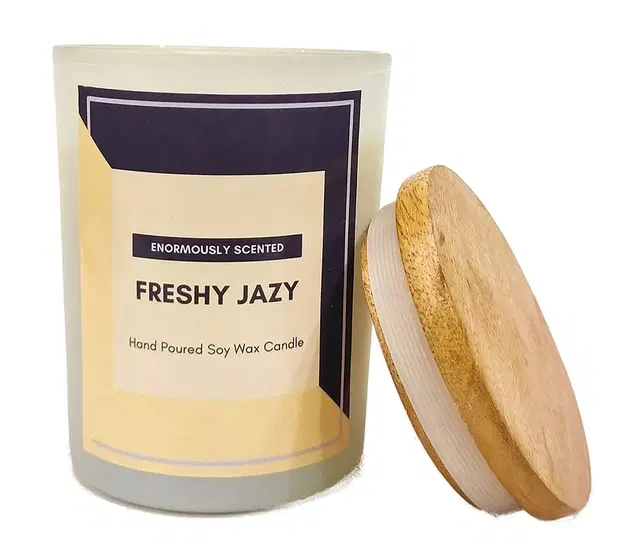 Floish Decor Premium Scented Soy Wax Frosted Glass Candle with Wooden Lid