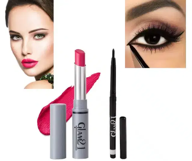 Glam21 Long Lasting Non Transfer Lipstick with Kajal, Magenta & Black, Set of 2