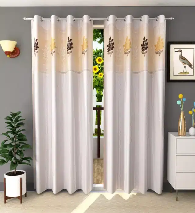 Long Crush Door & Window Curtains, Pack of 2, Cream, 5 feet