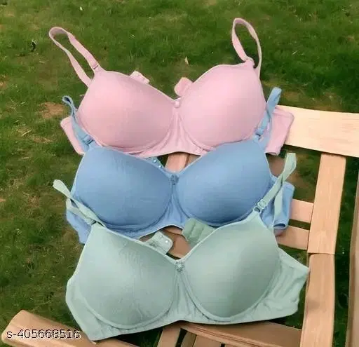 Cotton Solid Bra for Women & Girls, Multicolour, Pack of 3 (40A)