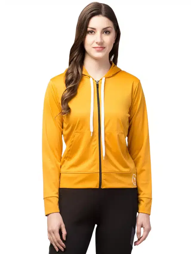 Polycotton Solid Hoodies for Women (Yellow, XL)