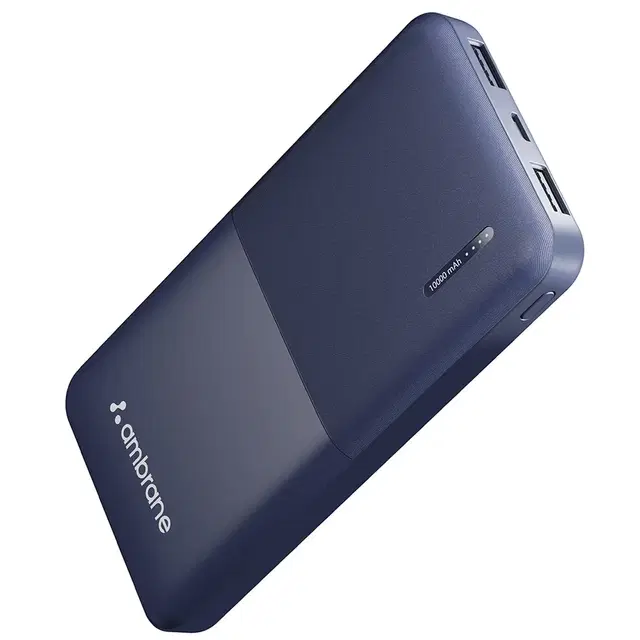 Ambrane 10000 mAh 12 W Compact Pocket Size Power Bank (Blue, Lithium Polymer, Fast Charging For Mobile)