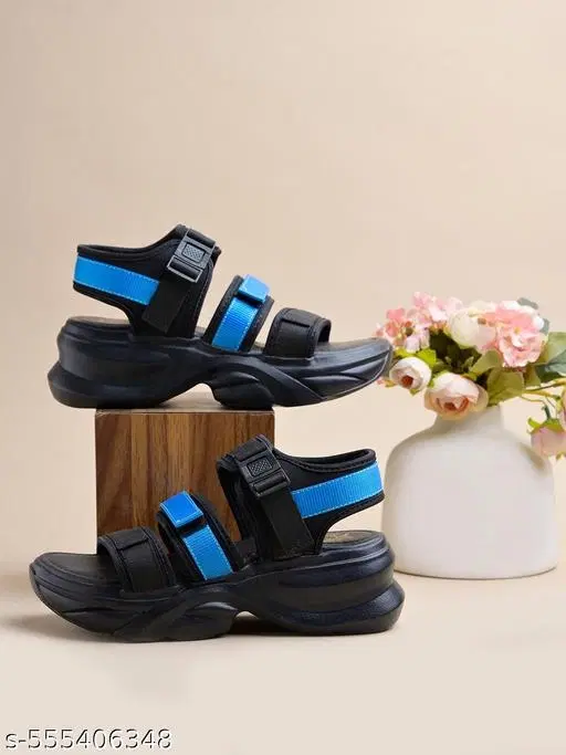 Solid Synthetic Sandals for Girls (Blue, 3.0)