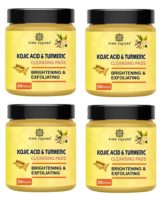 Pink Square 30 Pcs Kojic Acid & Turmeric Cleansing Pads, Pack of 4