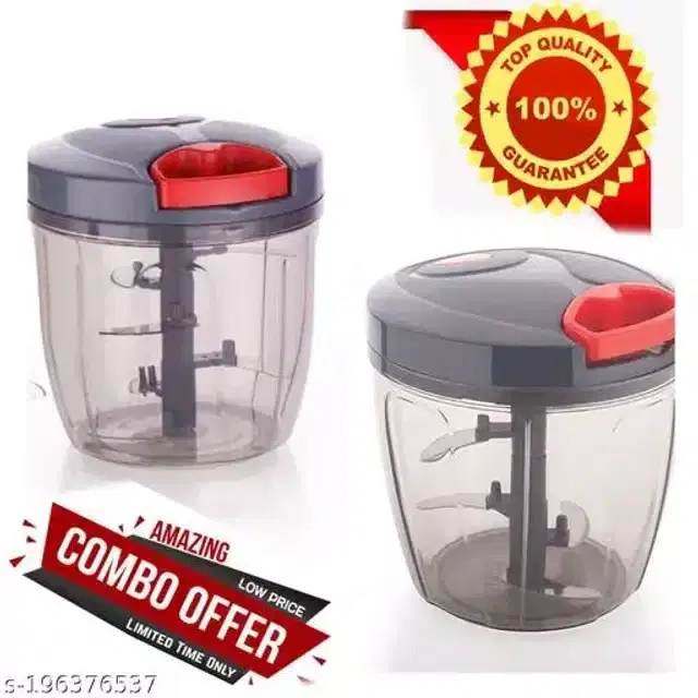 Manual Vegetable Chopper, Pack of 2, 900 ml, Black