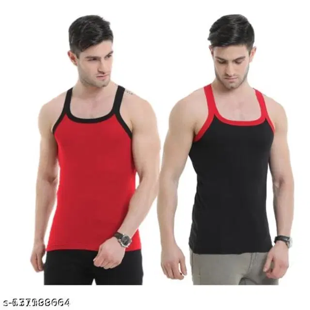 Cotton Vests for Men, Pack of 2 (Red & Black, XS)
