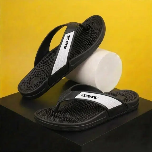 Solid Flip Flops for Men (Black, 9)
