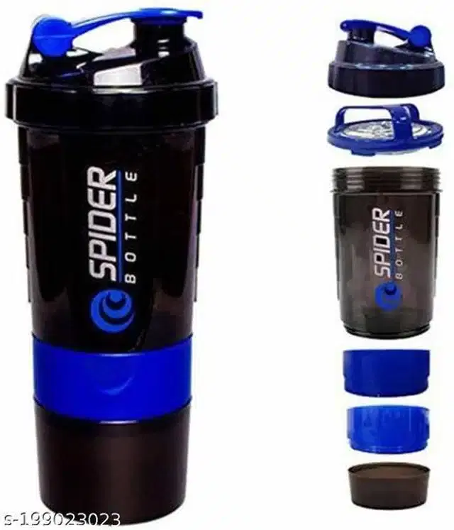 Plastic Gym Shaker and Sipper, Black & Blue, 600 ml