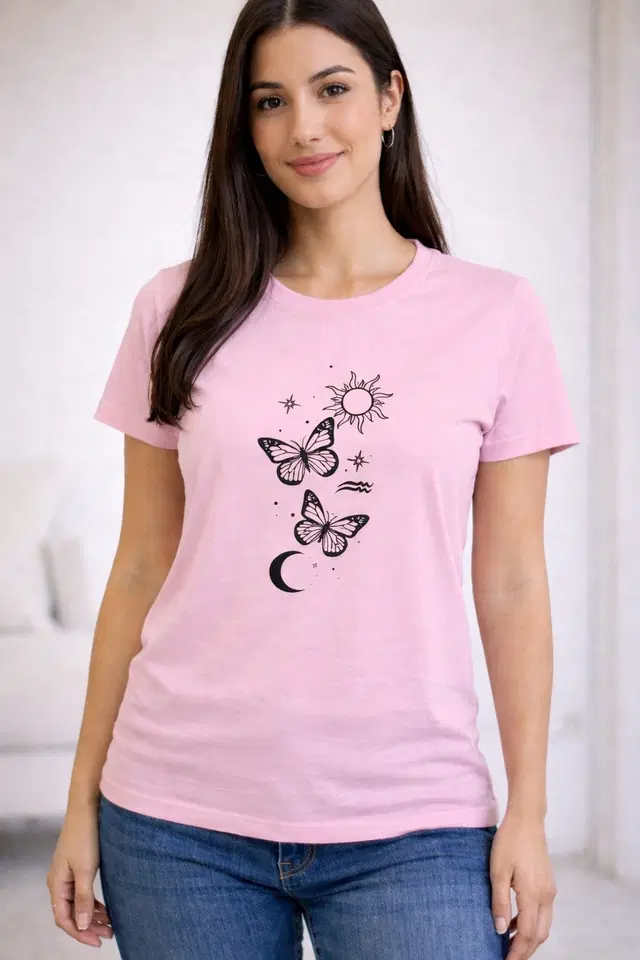 Cotton Blend Printed T-shirt for Men, Pink (S)