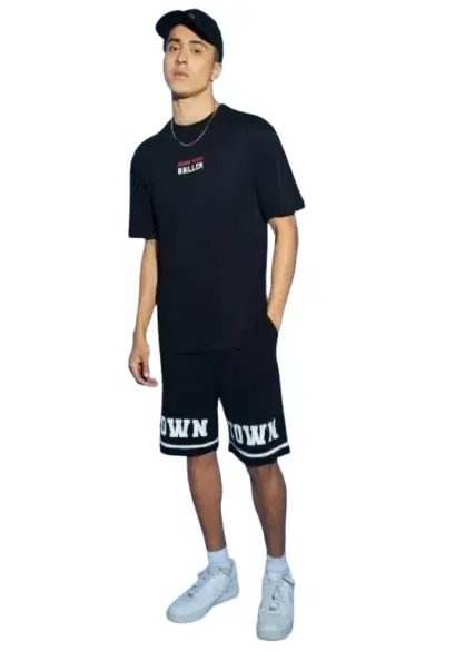 Polyester Printed Co-Ord Set for Men, Black (S)