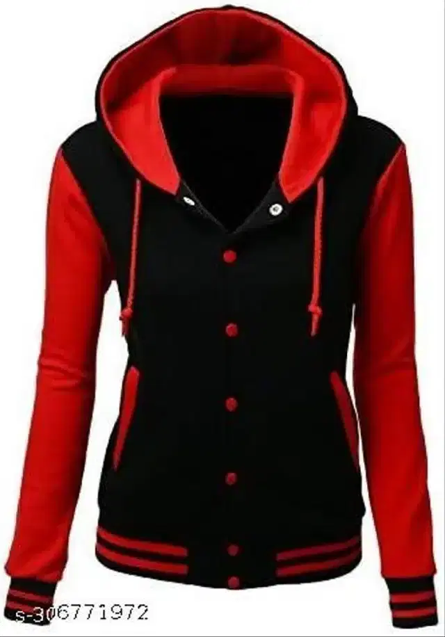 Full Sleeves Hoodie for Women (Black & Red, S)