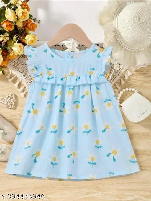Cotton Blend Frock for Girls (Blue, 4-5 Years)