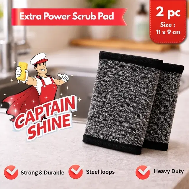 Captain Shine Extra Power Cleaning Scrub Pad, Heavy Duty, 11x9cm [2 Piece]