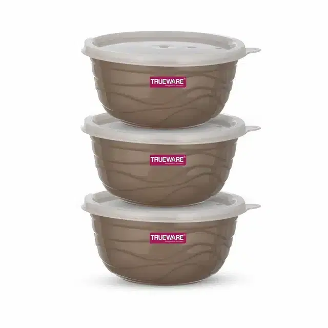 Stainless Steel Serving & Mixing Microwave Safe Bowls Set, Set of 3, Brown, 1000 ml