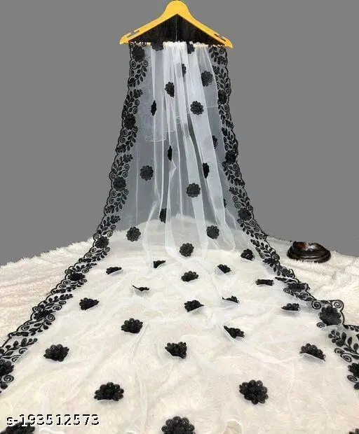 Embroidered Marwadi Net Dupatta (White, Free Size)