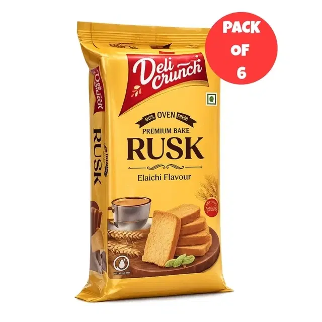Delicrunch Premium Elaichi Rusk 6X65 g (Pack of 6)