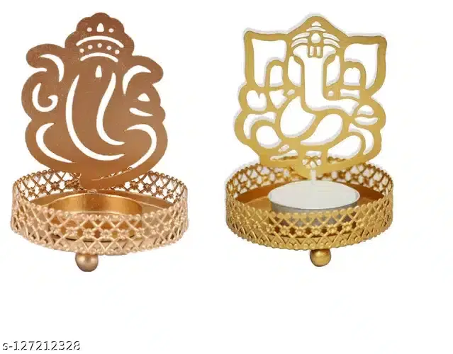 Lord Ganesh Tealight Candle Holder, Pack of 2, Gold