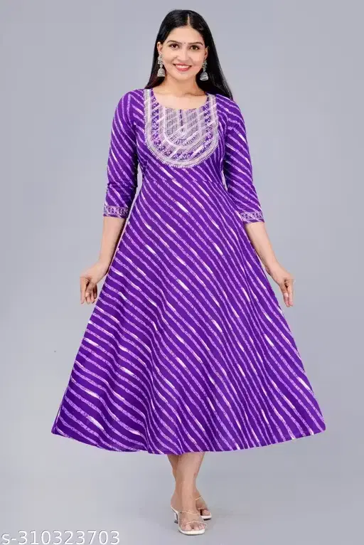 Printed Crepe Gown for Women, Purple (M)