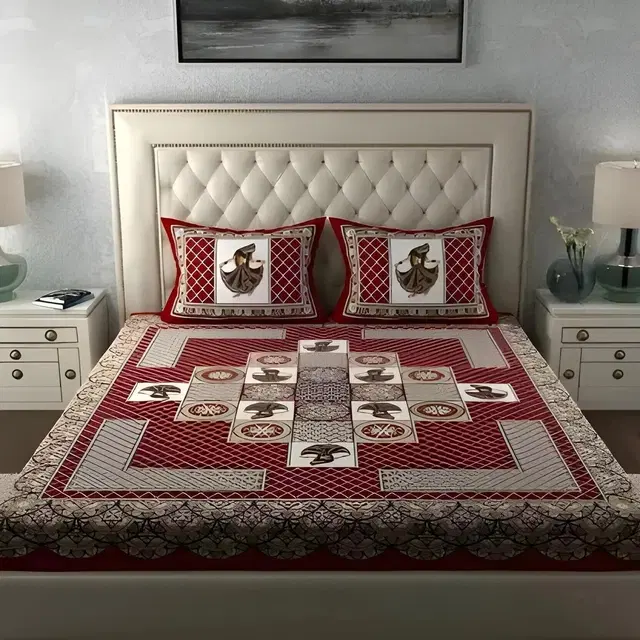 Cotton Double Bed sheets With 2 Pillow Cover (Multicolour) Set Of 1