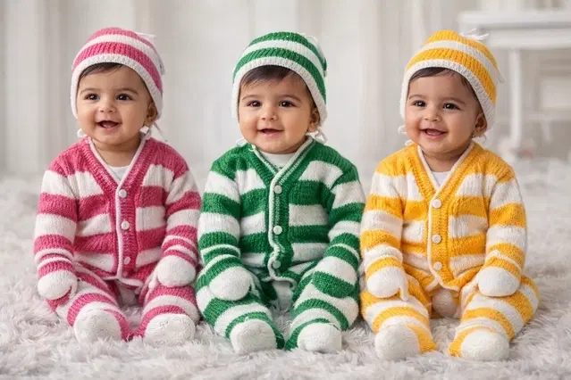 Woolen Clothing Set for Kids, Set of 3 (Multicolor, 0-3 Months)