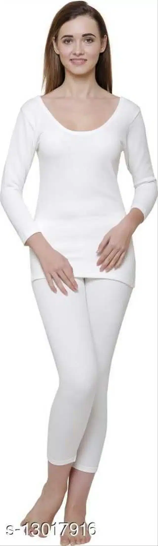 Cotton Blend Thermal Set for Women (White, S)