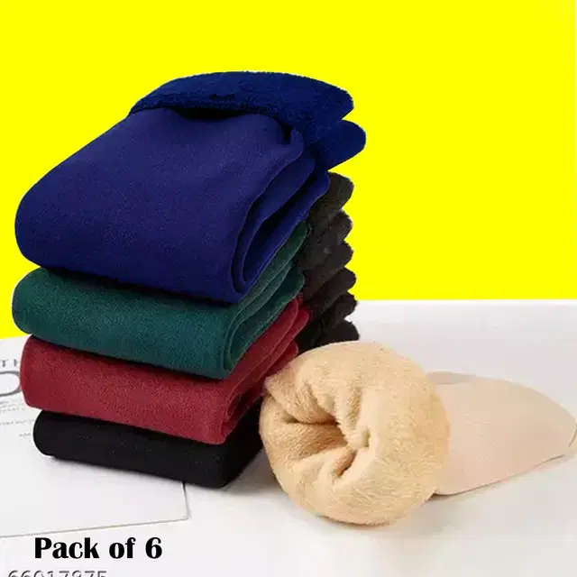 Woolen Solid Socks for Women, Set of 6 (Multicolor)