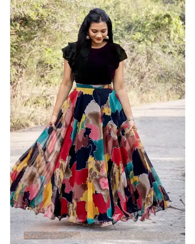 Semi Stitched Lehenga Choli for Women (Multicolor)