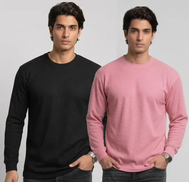 Polyester T-shirt for Men, Black & Onion, Pack of 2 (M)