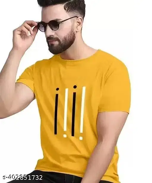 Round Neck Printed T-Shirt for Men (Yellow, L)