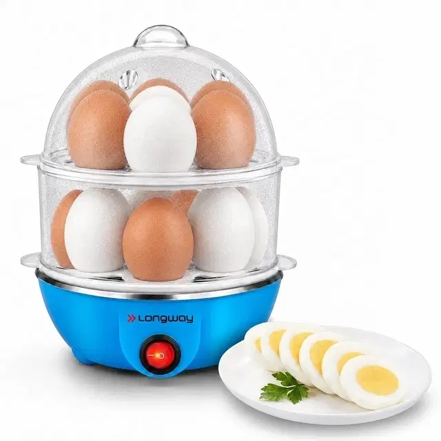 Longway Double Layer Electric Egg Boiler, Blue, 14 Eggs