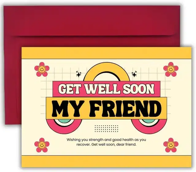 Get Well Soon Printed Card with Envelope, Multicolor, Set of 1