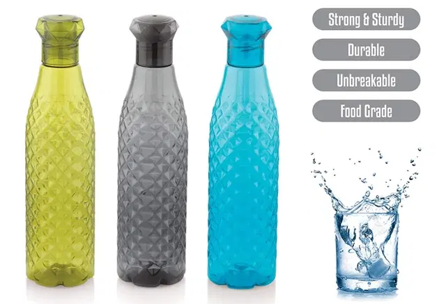 Plastic Water Bottle, Multicolor, 1000 ml, Pack of 3