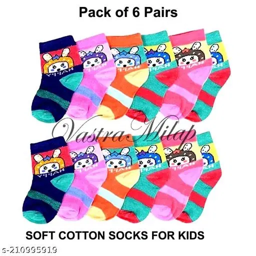 Cotton Socks for Kids, Set of 6 (Multicolor, 0-3 Months)