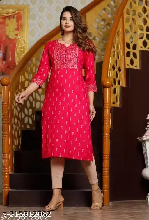 Womens Kurtis Pink Rayon(M)