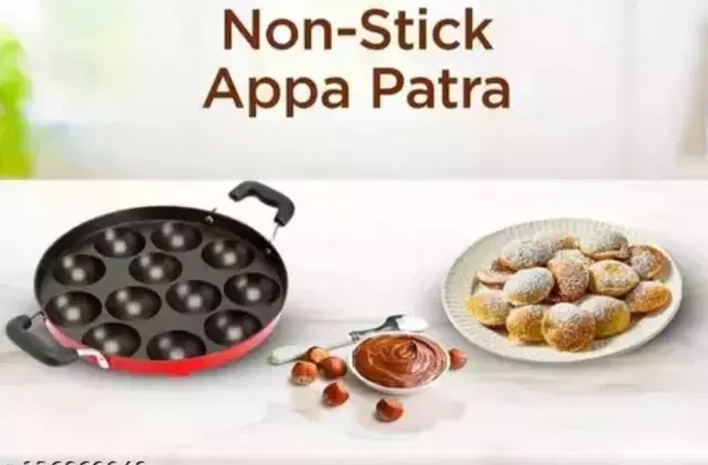 ZODEX 12 Cavities Non Stick Appam Patra with Lid and Side Handle, Multicolor, 21 cm