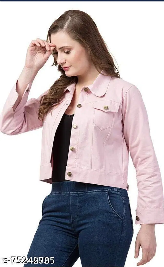 Denim Jacket for Women (Pink, S)