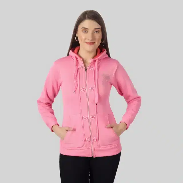 Full Sleeves Hooded Sweatshirt for Women (Light Pink, L)