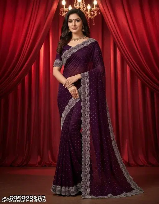 Jimmy Choo Embellished Saree For Women, Purple