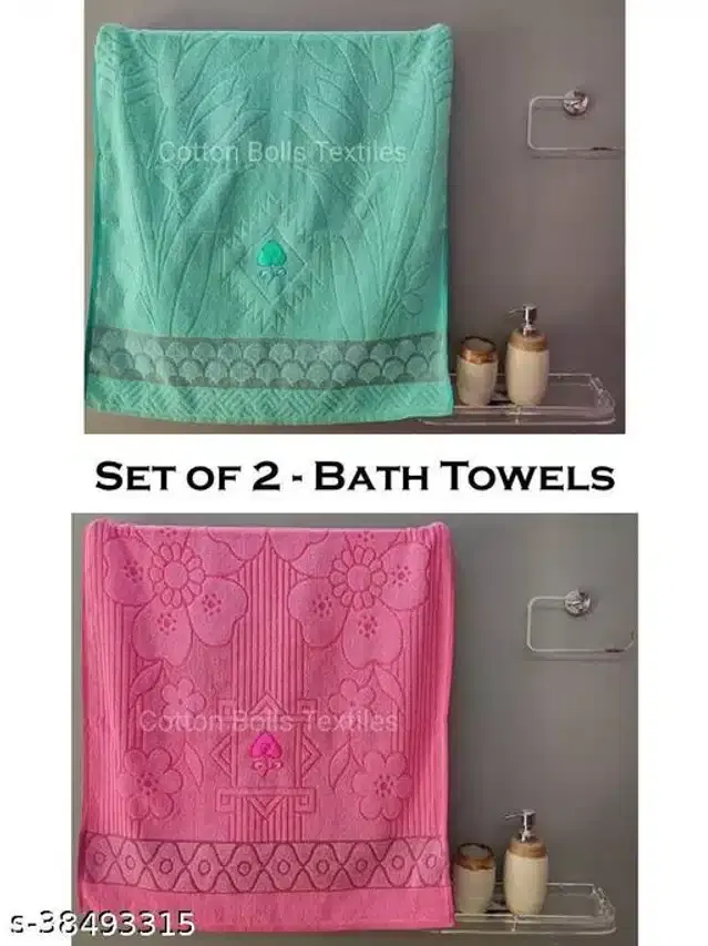 Cotton Bath Towels, Sea Green & Pink, 30x60 cm, Pack of 2